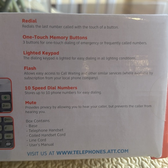 BRAND NEW AT&T TRIMLINE TELEPHONE WITH 13 NUMBER MEMORY - Picture 5 of 8